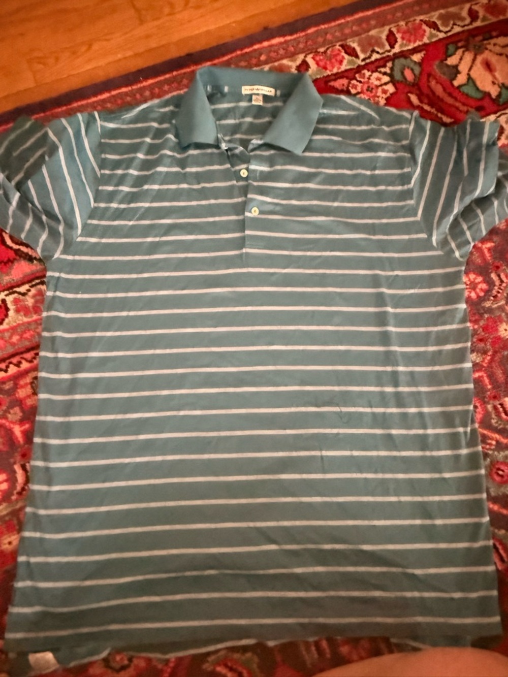 Peter Millar Men's Striped Polo Shirt - Teal/Light Blue